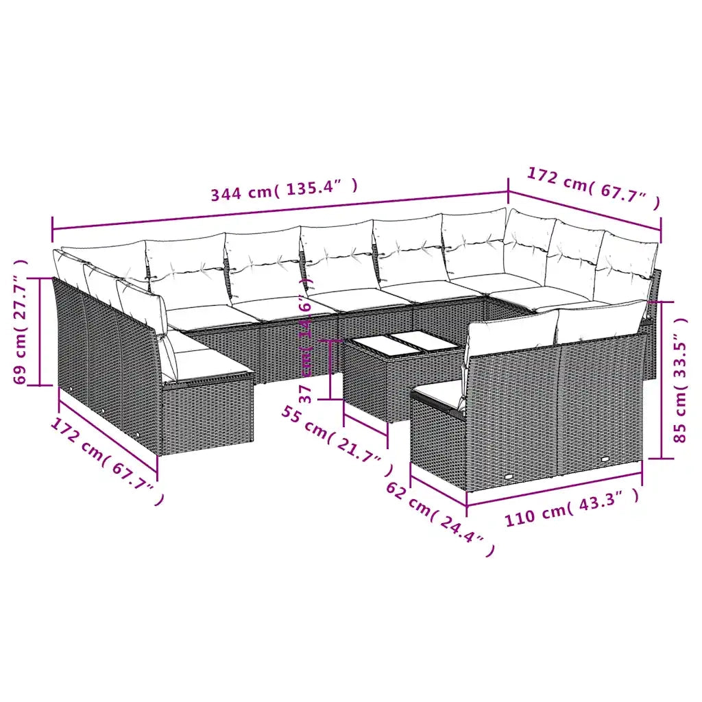 Set Divani da Giardino 13 pz con Cuscini Marrone in Polyrattan 3250222