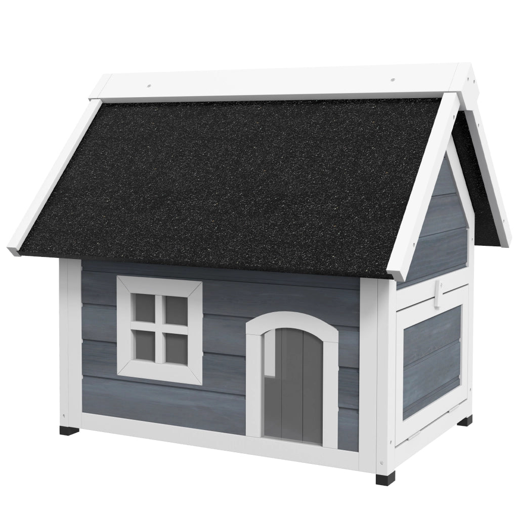Casetta per Gatti in Legno ¨C Xylo ¨C Tetto Apribile 3 Porte Finestra Esterno 77x57,5x68cm Grigio Nero