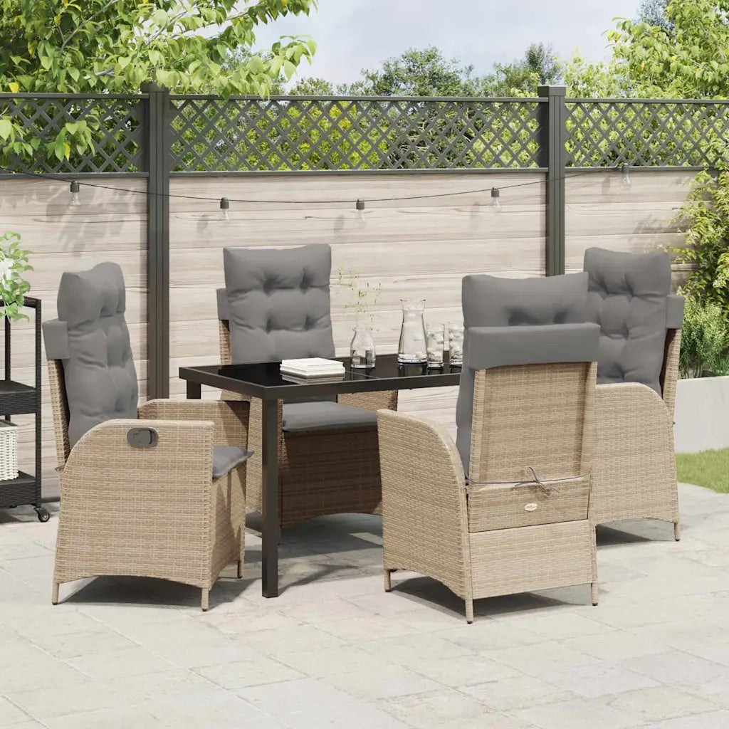 Set da Pranzo per Giardino con cuscino 5 pcs Beige polyrattan