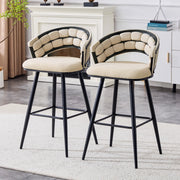 Sgabelli da Bar ¨C MINIMAL ¨C Velluto Beige, Gambe in Metallo Nero, Set 2 Pezzi
