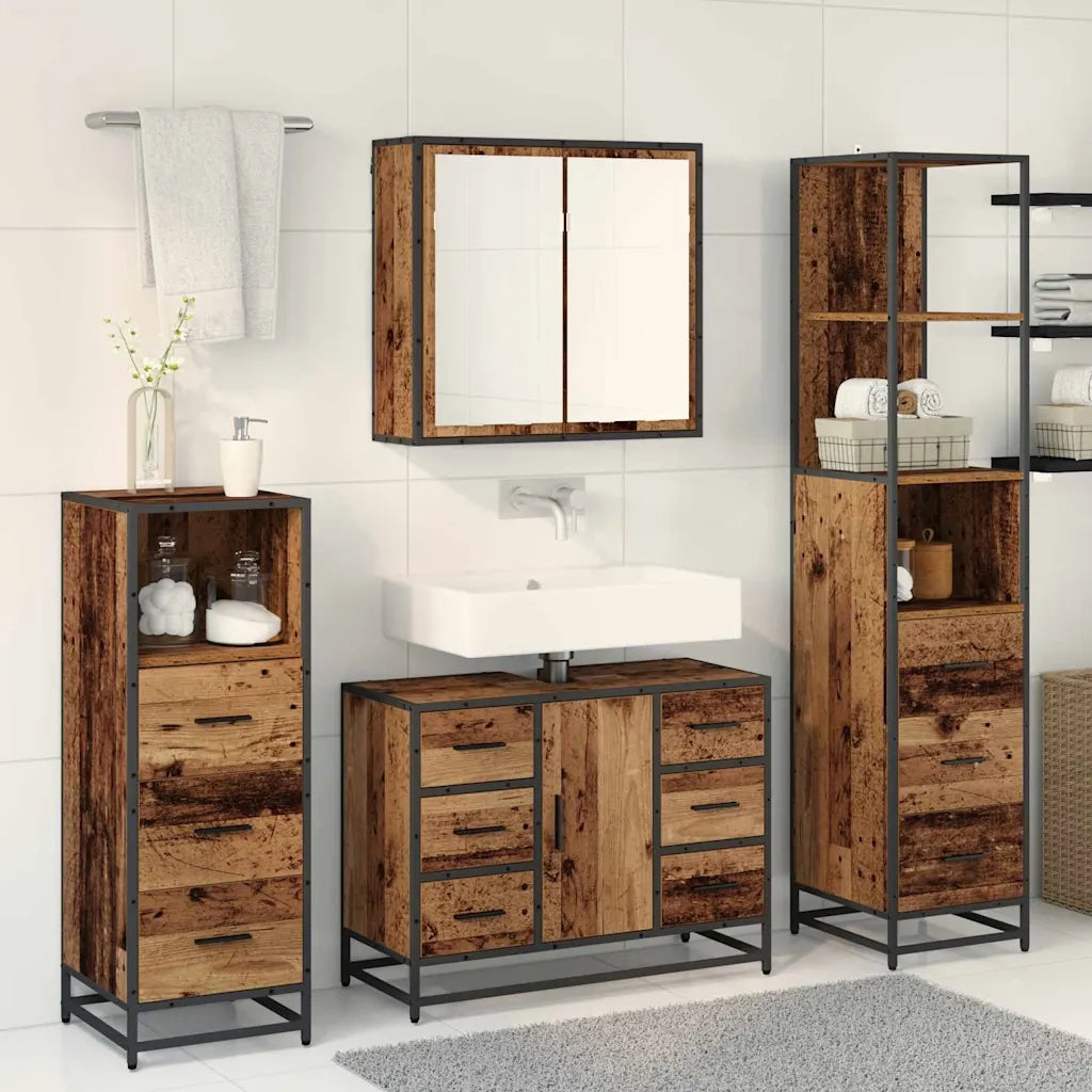 Set di mobili per il bagno con cassetto 3 pcs Legno vecchio 3402381