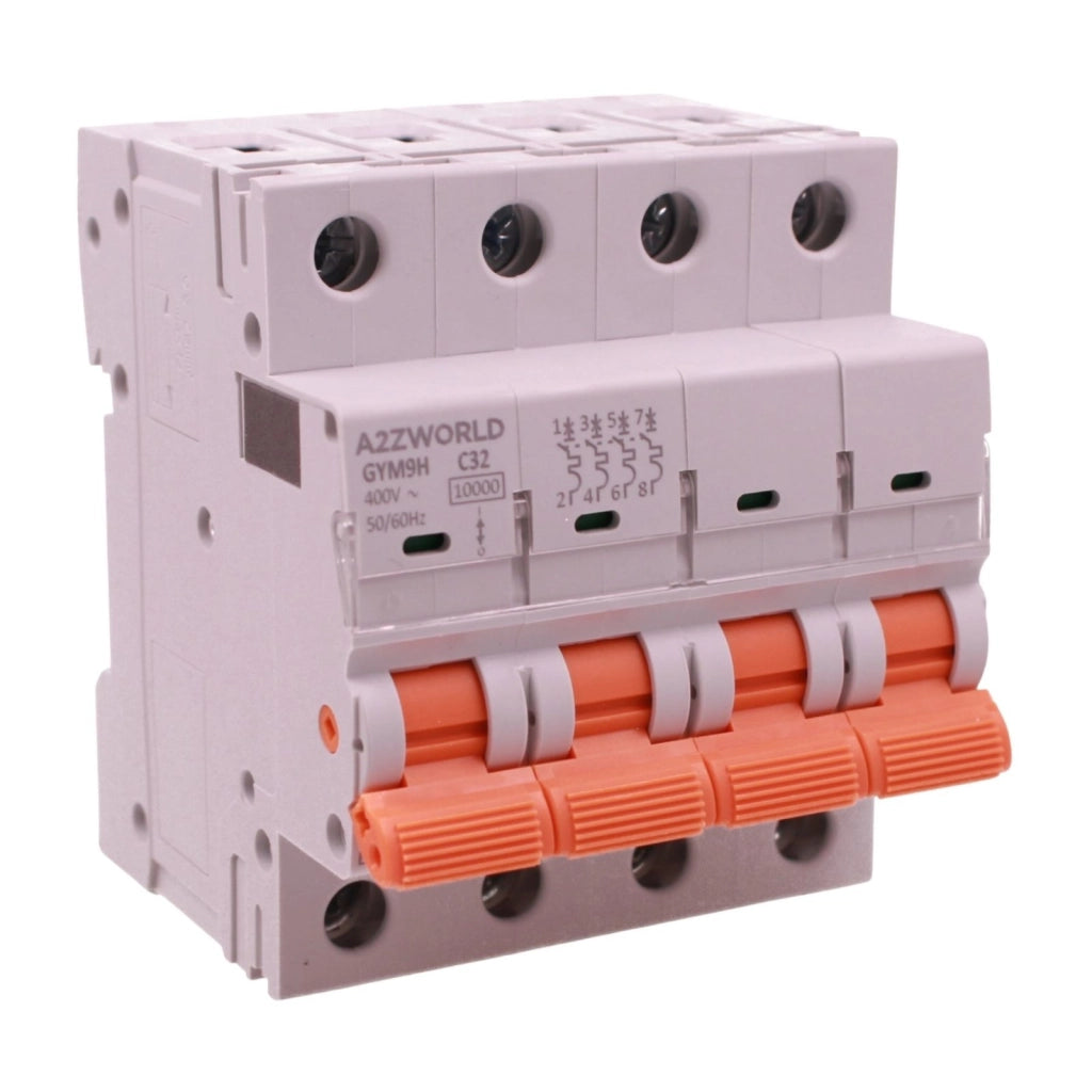 MCB Interruttore Magnetotermico Trifase 380V Curva C 4P 4M 10000A AC 400V IP20 GYM9H, Accoppiabile Con Bobina di Sgancio GA01231 GA01232, Disponibili 25A 32A 40A 63A (C32A)