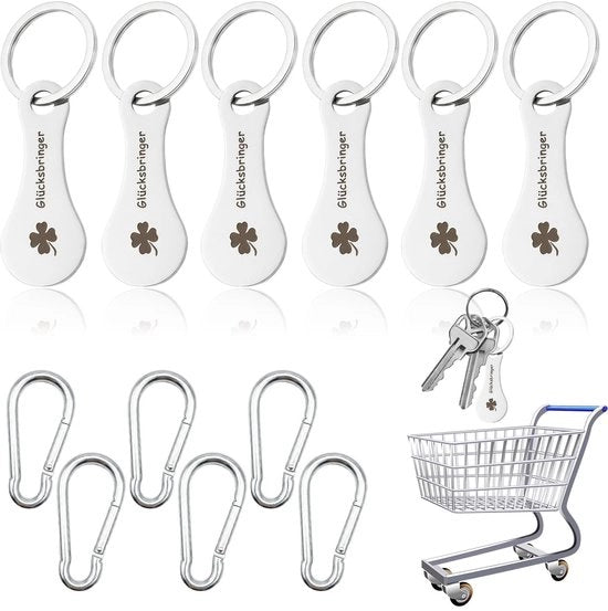 Set di apertura del carrello con 6 chiavi - Chiavi in acciaio inox - Chiave a muro - Design a forma di foglia di quercia - Chiave a molla - Duraturo e pratico - Barca del supermercato