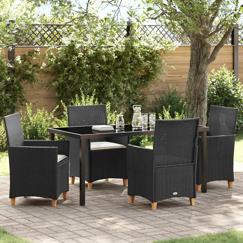 Set da Pranzo per Giardino 5 pcs Nero polyrattan