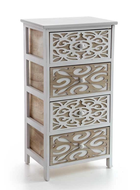 CASSETTIERA DA ARREDO DECORATA CON 4 CASSETTI 40X29X73 CM LEGNO E BIANCO