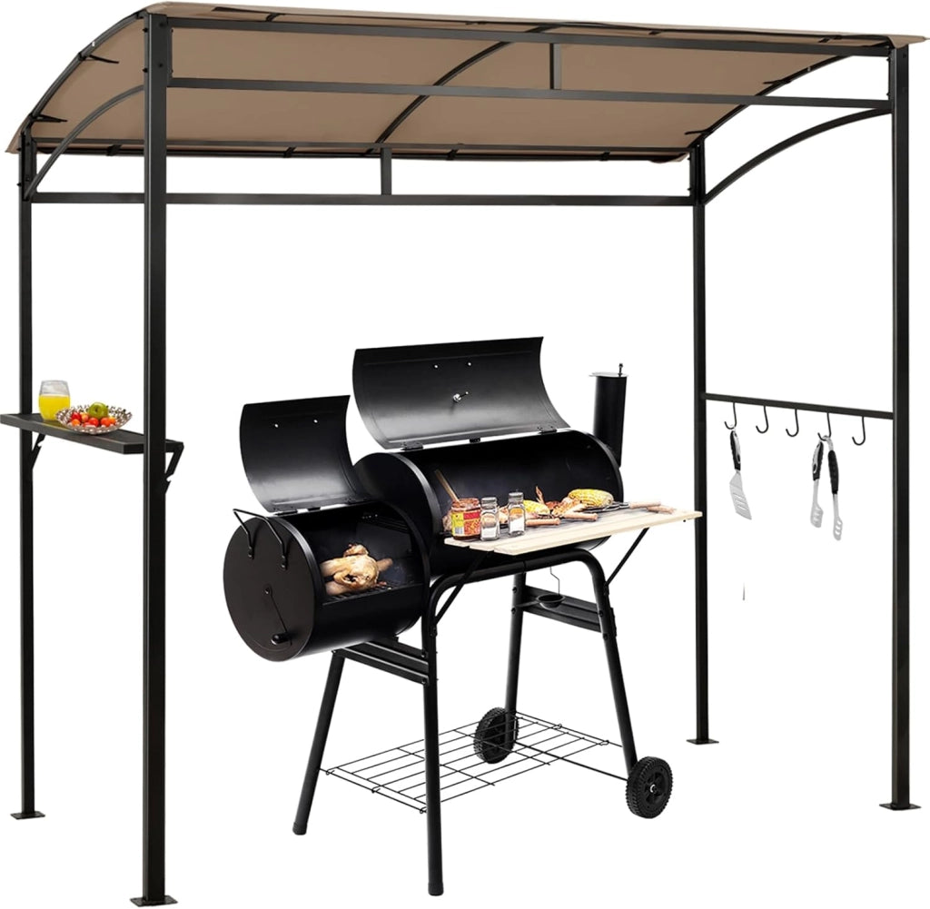 Gazebo per Barbecue, 216 x 134 x 211 cm, Pergola per BBQ con Ripiano Portaoggetti e 5 Ganci, Struttura Robusta in Metallo, per Giardino Cortile e Spiaggia