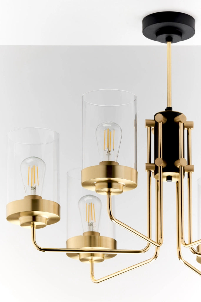 Lampadario classico RAMIREZ oro/nero 6xE27 vetro trasparente
