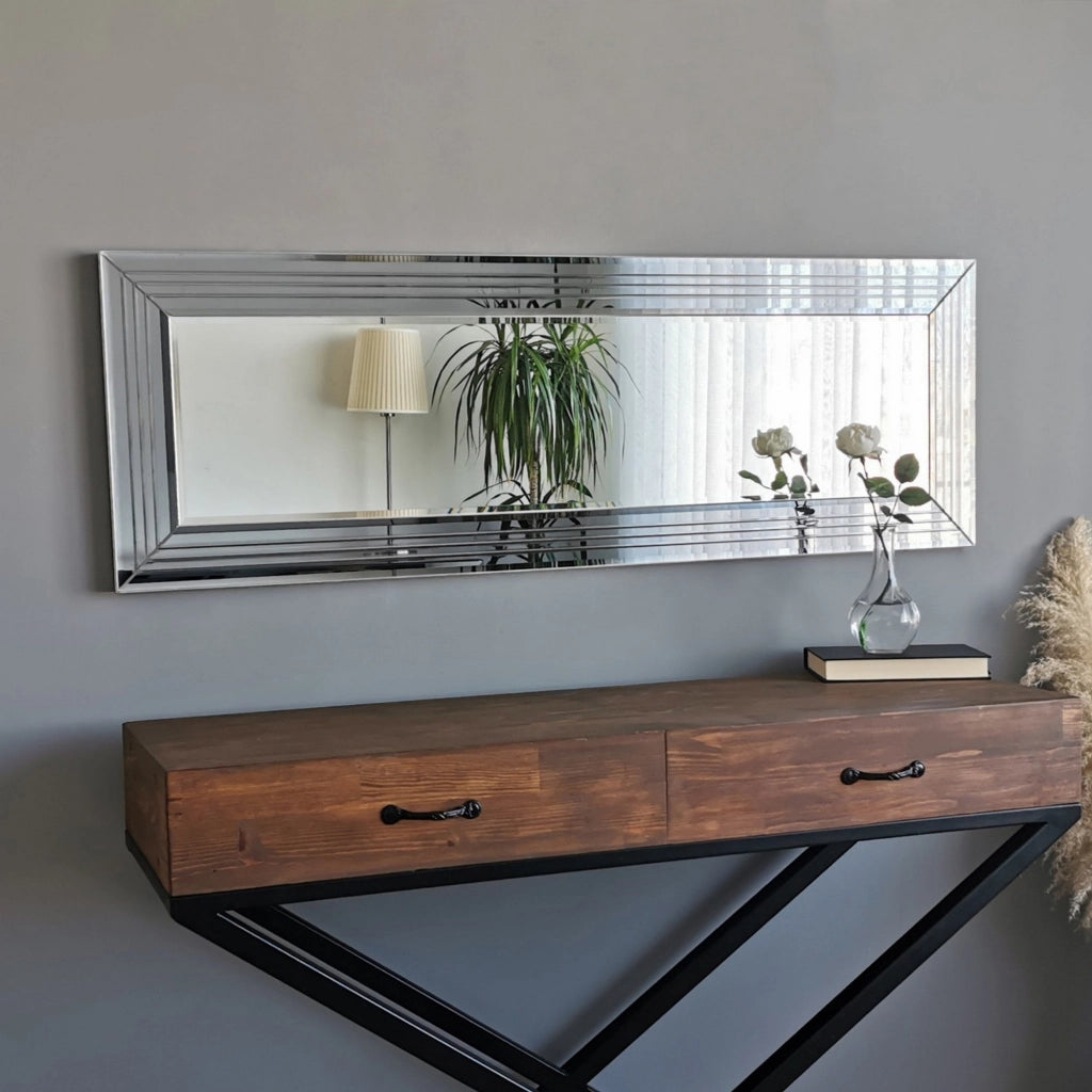Varallo, Specchio Dettagli Geometrici, 120x40h cm Argento
