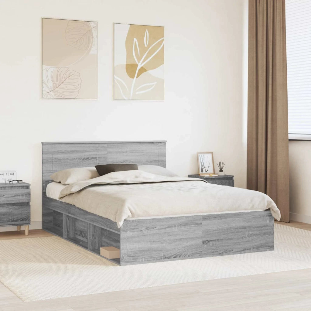 Letto matrimoniale | Letto per adulti | Struttura del letto con testiera Grigio Sonoma 160 x 200 cm