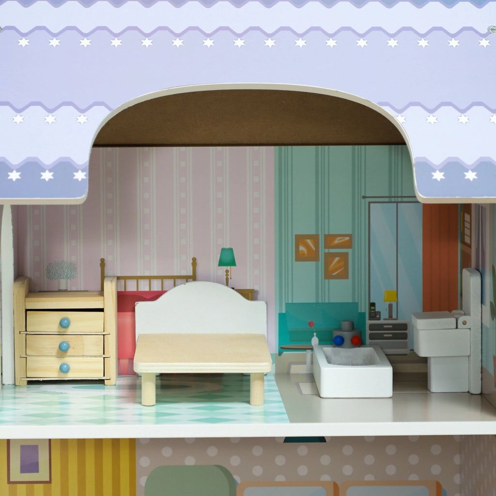 Casetta per Bambini con Balcone 2 Piani e Mobili ¨C Minimal ¨C Multicolore