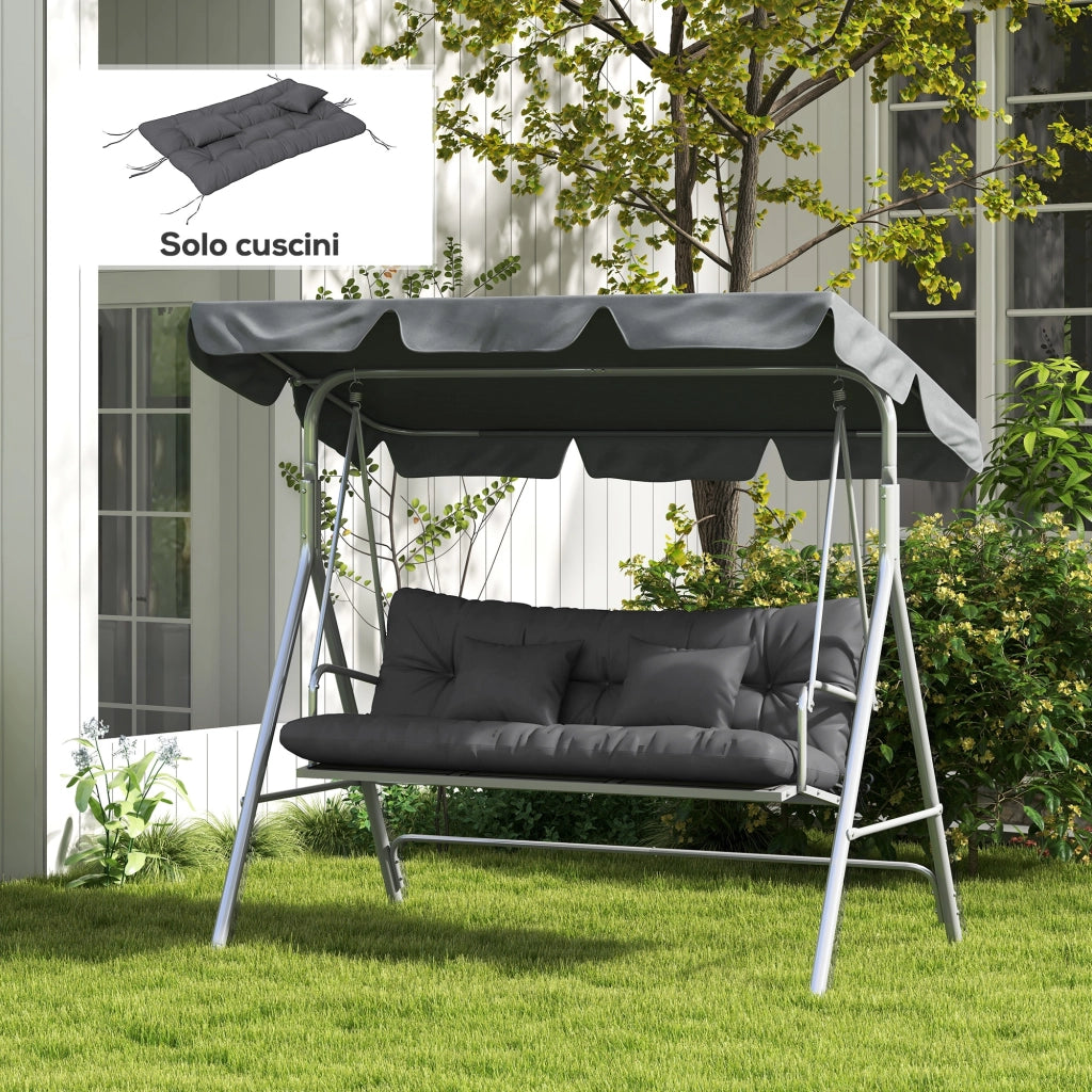 Set 4 Cuscini da Giardino con Imbottitura ¨C Minimal ¨C Poliestere Grigio Carbone