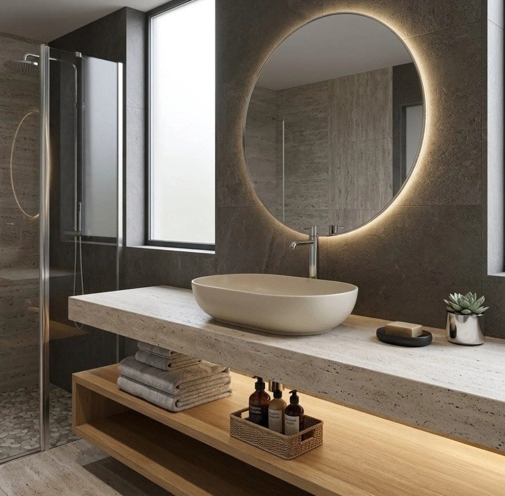 Lavabo ovale da appoggio in ceramica Beige Matt senza foro rubinetto - Feeling Rak Ceramics