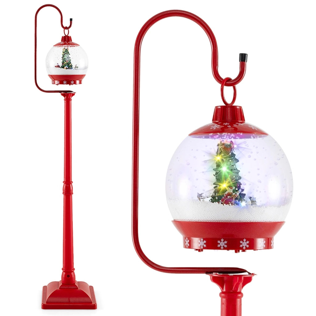 Lampione natalizio musicale 173cm con globo di neve attivato dal suono albero rotante, Lampada da esterno festiva Rosso