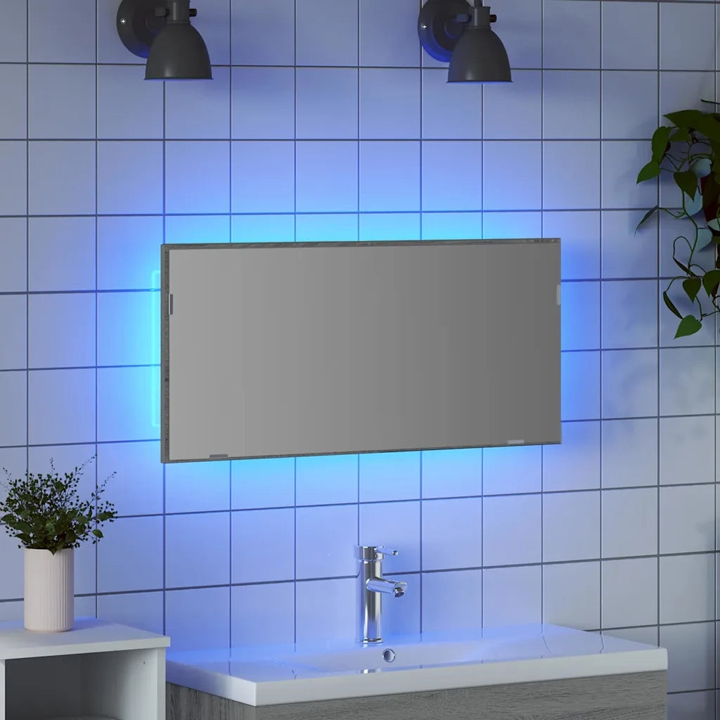 Specchio con luci a strisce a LED Grigio sonoma alto 80 x 37 cm 863304
