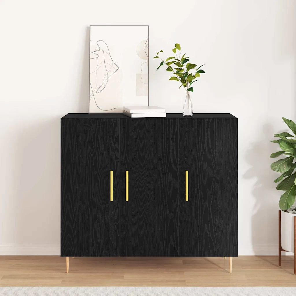 Credenza Rovere Nero 90 x 34 x 80 cm Legno multistrato 869078