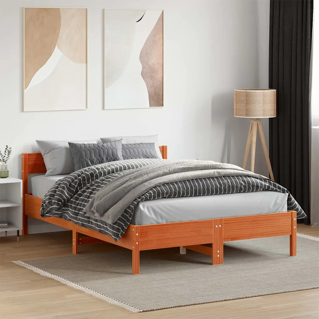 Letto matrimoniale | Letto per adulti | Letto senza Materasso Marrone Cera 120x190 cm in Legno di Pino