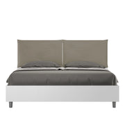 BS COM Letto matrimoniale con rete 160x200 bianco frassino cuscini similpelle cappuccino