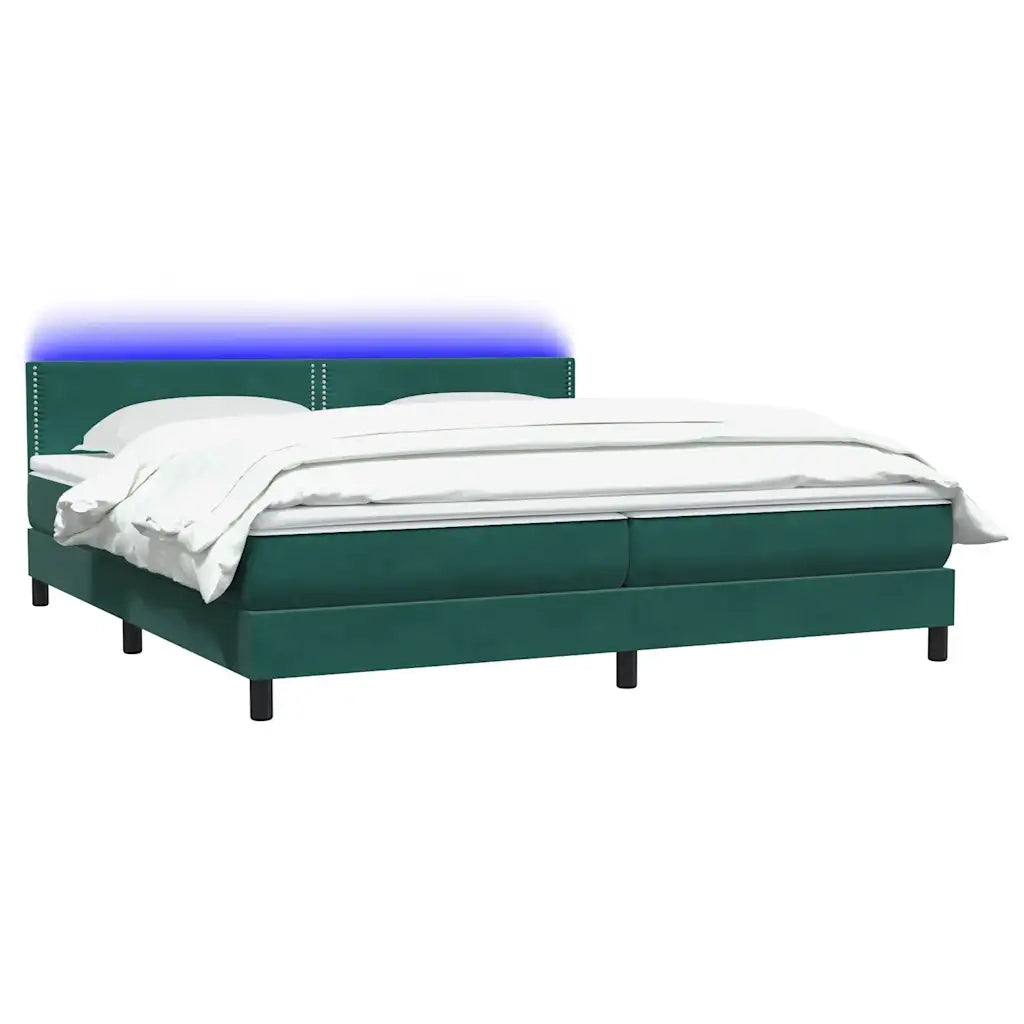 Letto a Molle con Materasso e LED Verde Scuro 180x220 cm Velluto 3316848