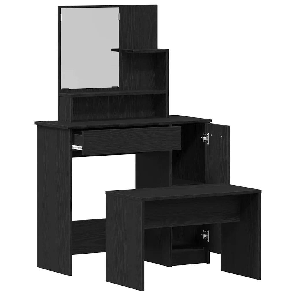 Set Tavolo da Trucco 2 pcs Rovere Nero Legno multistrato 3333076