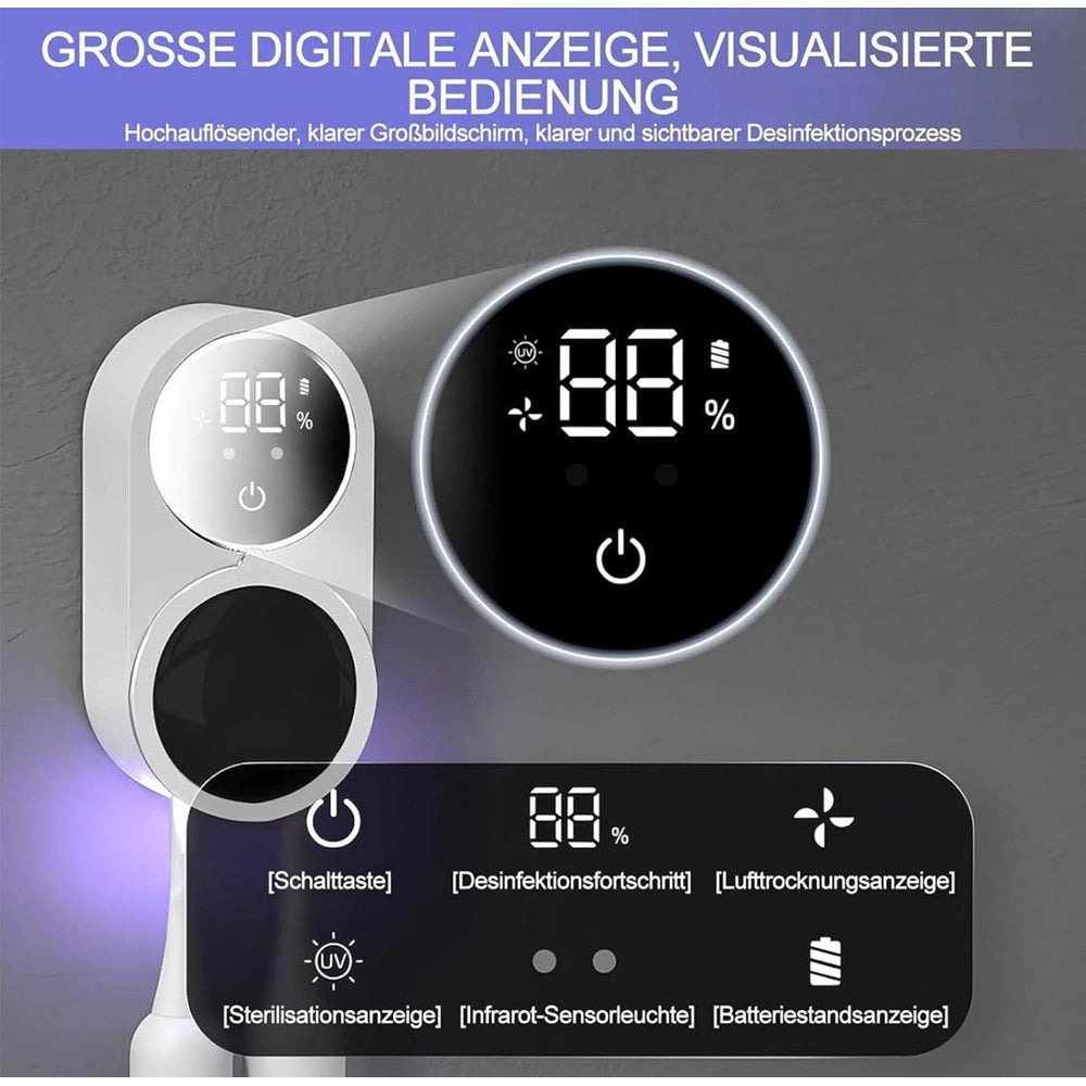 Trade Shop - Porta Spazzolini Uv Sterilizzatore Con Sensore Infrarossi Display Led Usb A Parete -
