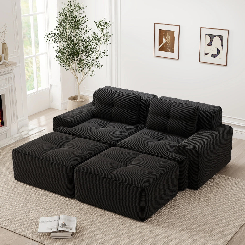 Divano Modulare Cloud U ¨C Xylo ¨C Velluto a Coste, Nero, con Ottoman
