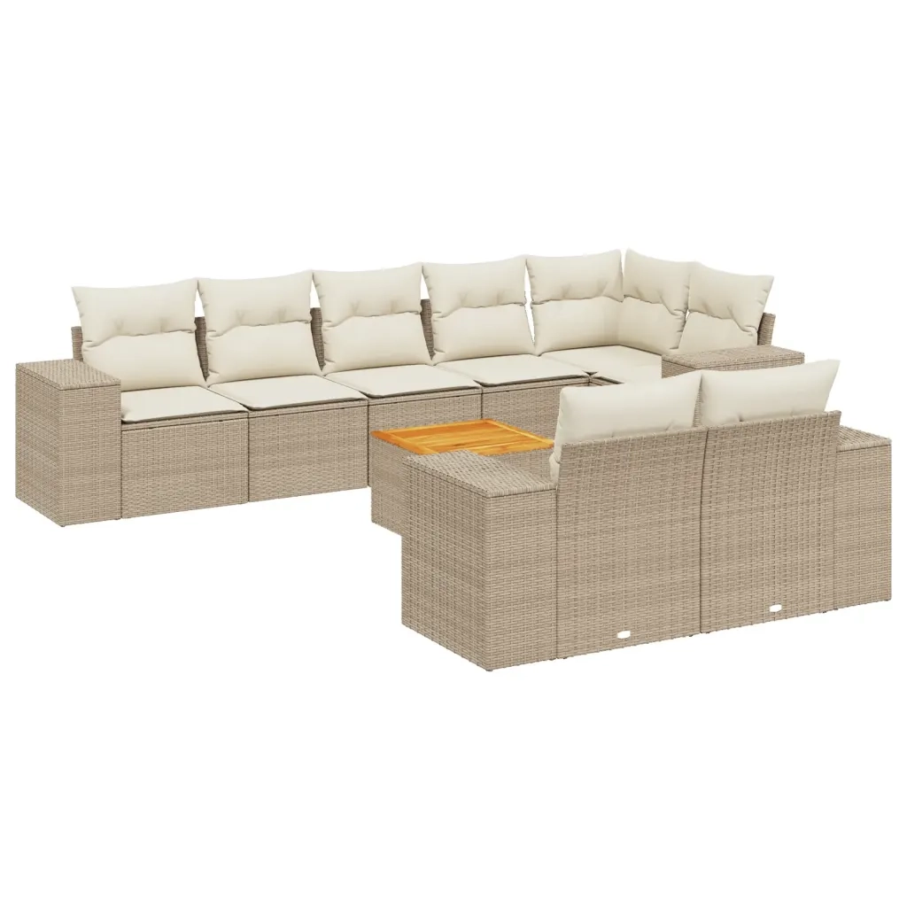Set Divano da Giardino 9 pz con Cuscini Beige in Polyrattan 3257864