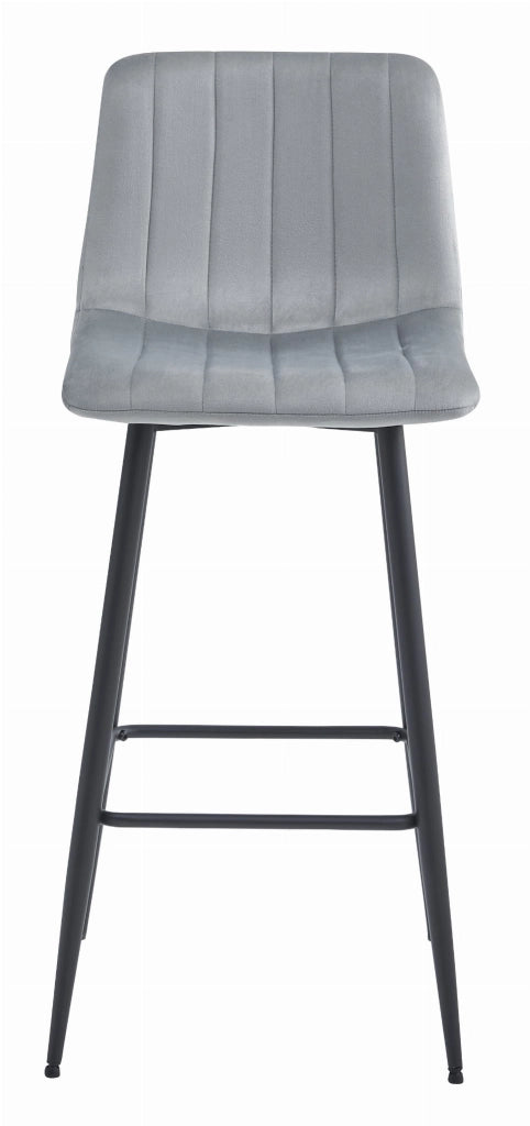 Sgabello da bar VALORA POZZA - Velluto grigio argento con gambe nere x 4