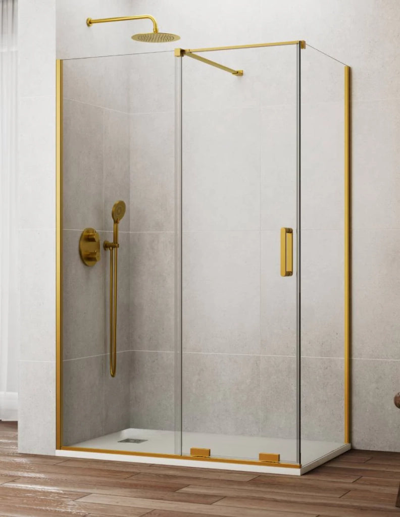 Box doccia CIRENE (KENNA) 1+1 con lato fisso laterale 100x75 cm Oro Barra Perpendicolare
