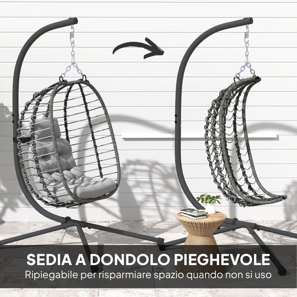 Sedia Sospesa a Uovo in Rattan con Cuscino ¨C Zephmum ¨C Grigio, Altezza Regolabile