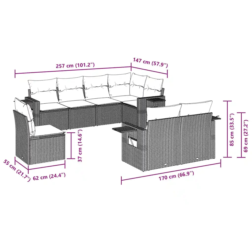 Set Divani da Giardino con Cuscini 8 pz Nero in Polyrattan 3252773