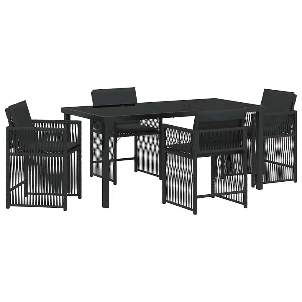 Set da Pranzo per Giardino 5 pcs Nero polyrattan