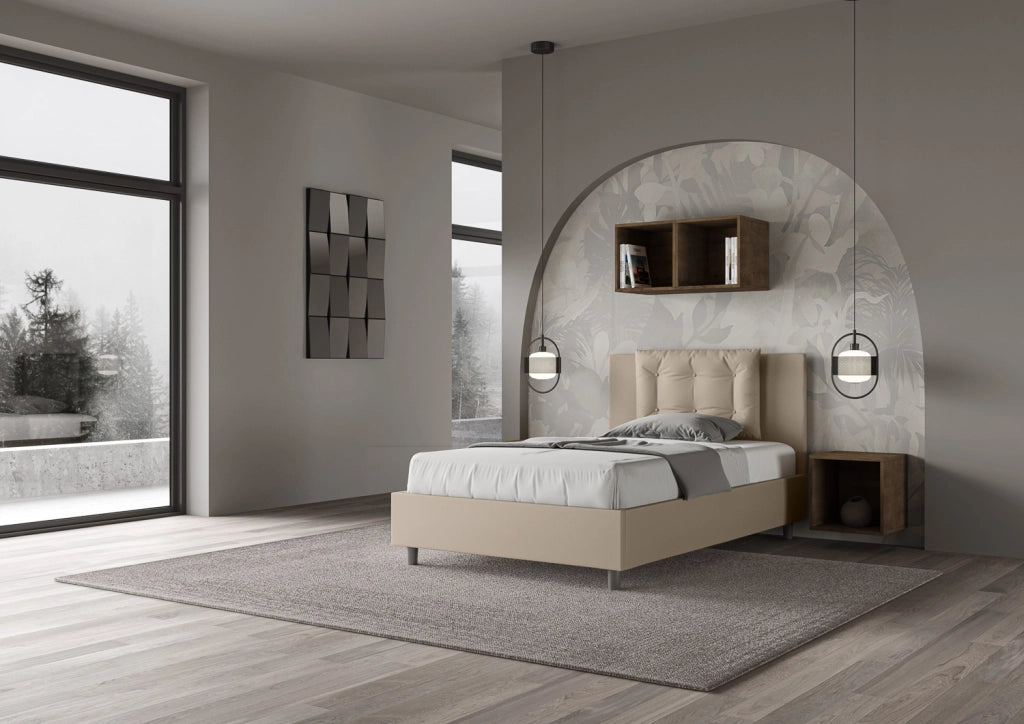 BS COM Letto una piazza e mezza senza rete imbottito 120x190 similpelle tortora
