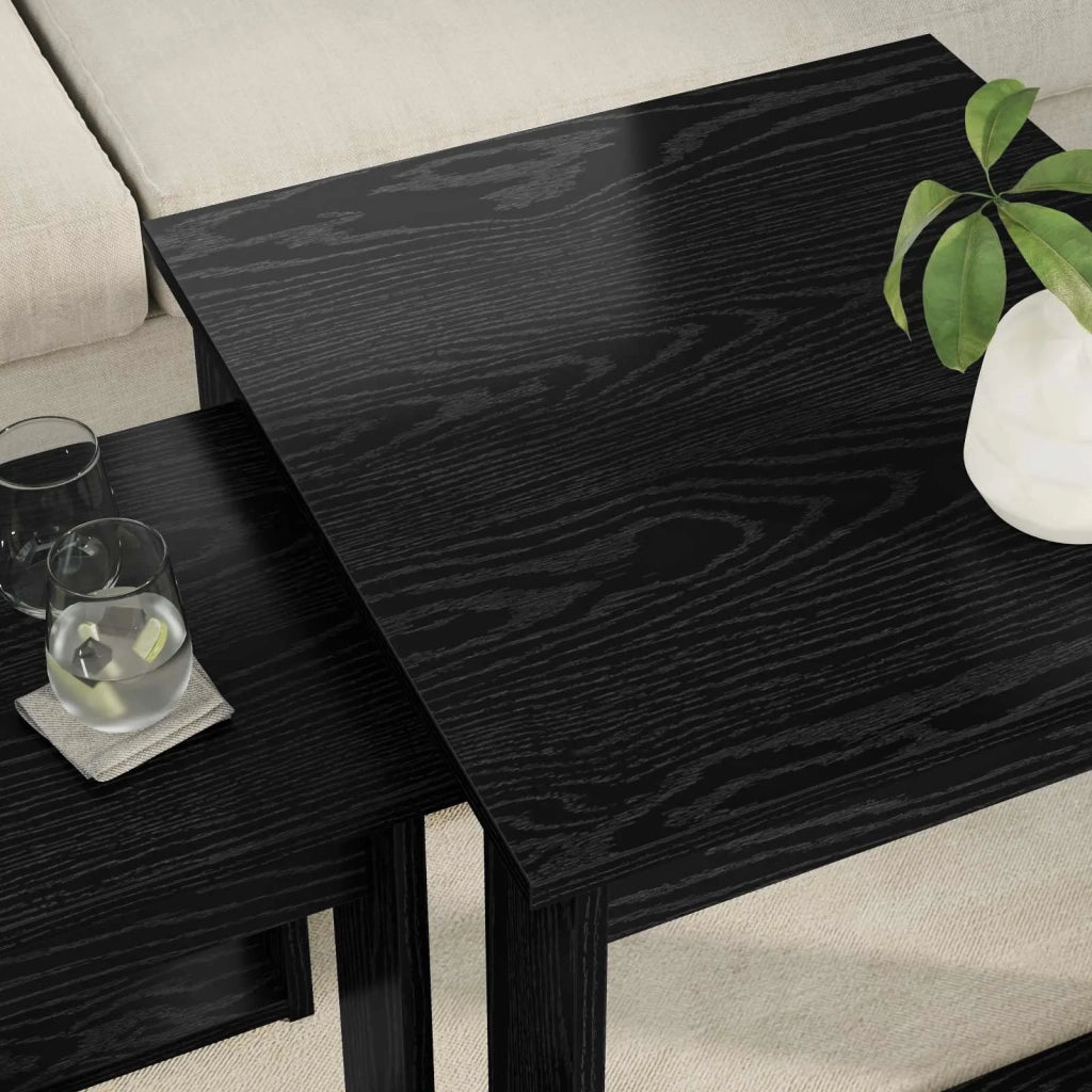 Set di Tavolini da Caffè 2 pcs Rovere Nero Legno multistrato 8000125