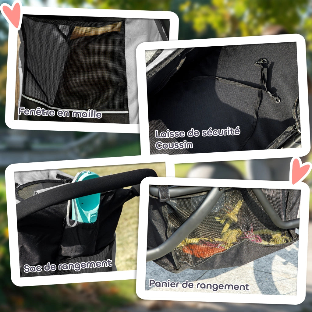 Carrello per cani pieghevole con cesto ¨C zephmum ¨C grigio