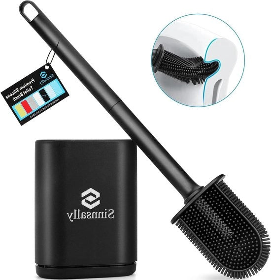 Spazzola WC in Silicone Flexibile con Supporto - Asciugatura Rapida Montaggio a Parete WC Nero.