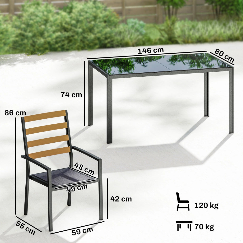 Set da Pranzo da Giardino 7 Pezzi, Tavolo e Sedie per 6 Persone, Nero