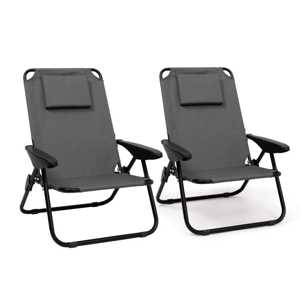 IDMarket - Set di 2 sedie da spiaggia pieghevoli - zaino grigio antracite e poltrone da giardino reclinabili in tela grigia