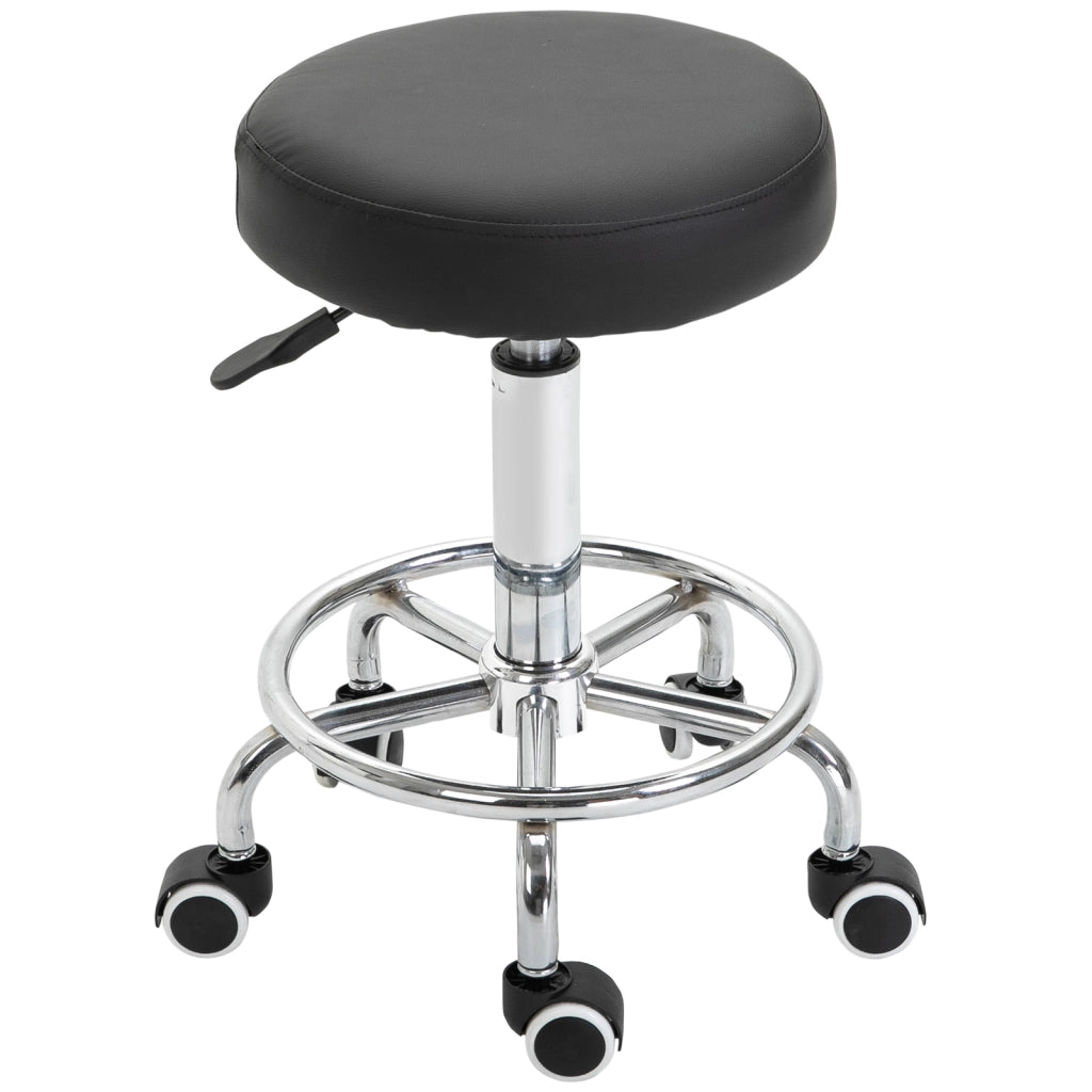 Sgabello con Ruote ¨C zephmum ¨C Nero, Imbottito, Regolabile 50-64 cm
