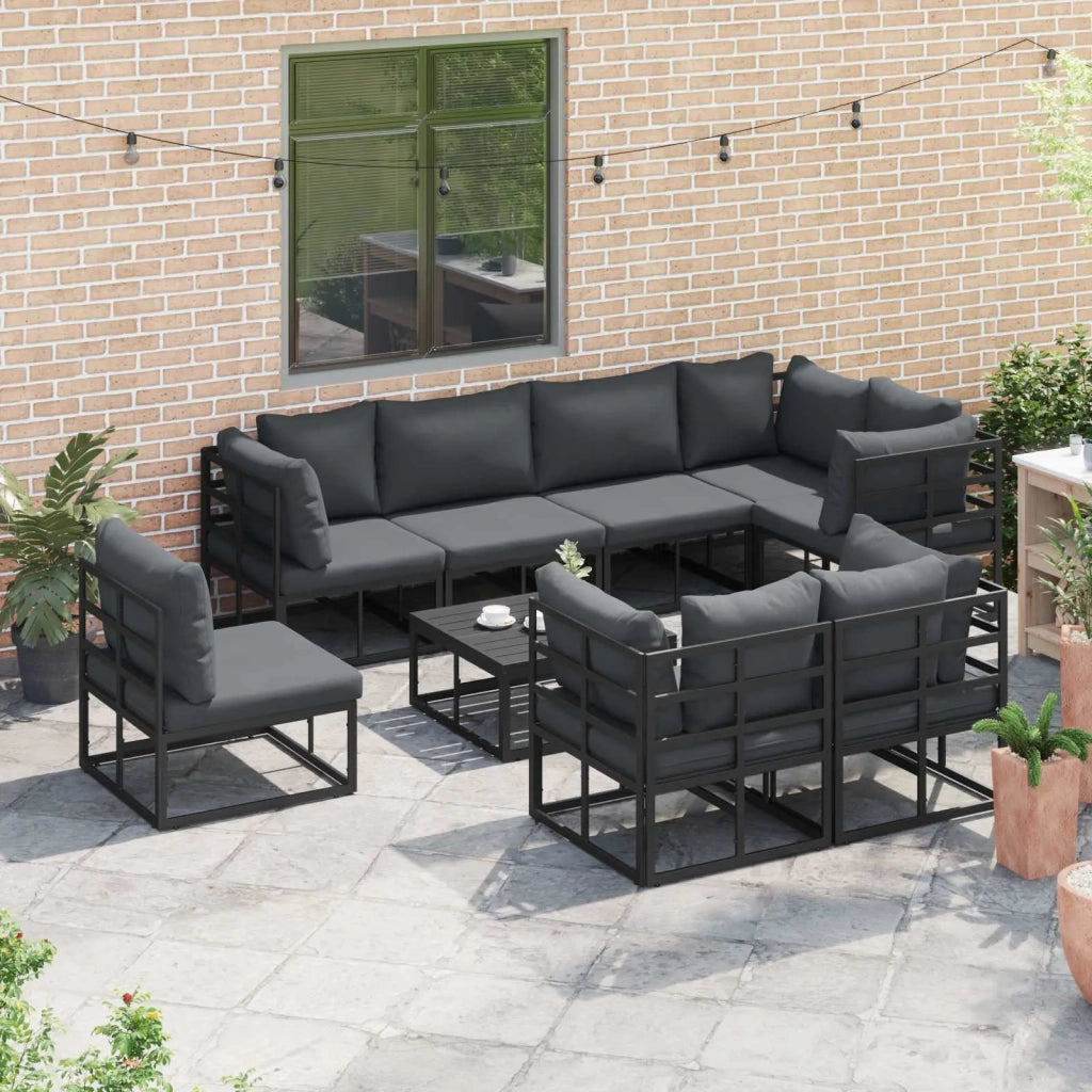 Set Divano da Giardino con cuscino 9 pcs Nero Alluminio