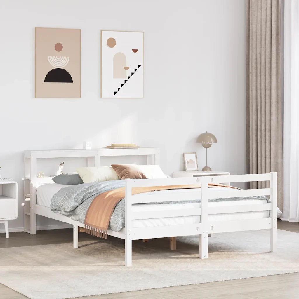 Letto matrimoniale | Letto per adulti | Giroletto con Testiera 160x200 cm in Legno Massello di Pino