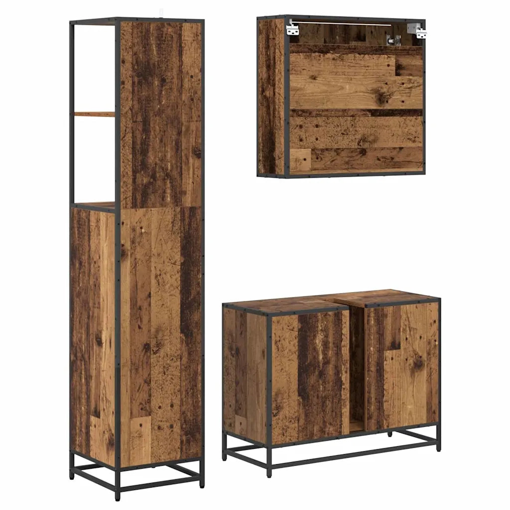 Set di mobili per il bagno con cassetto 3 pcs Legno vecchio 3402381