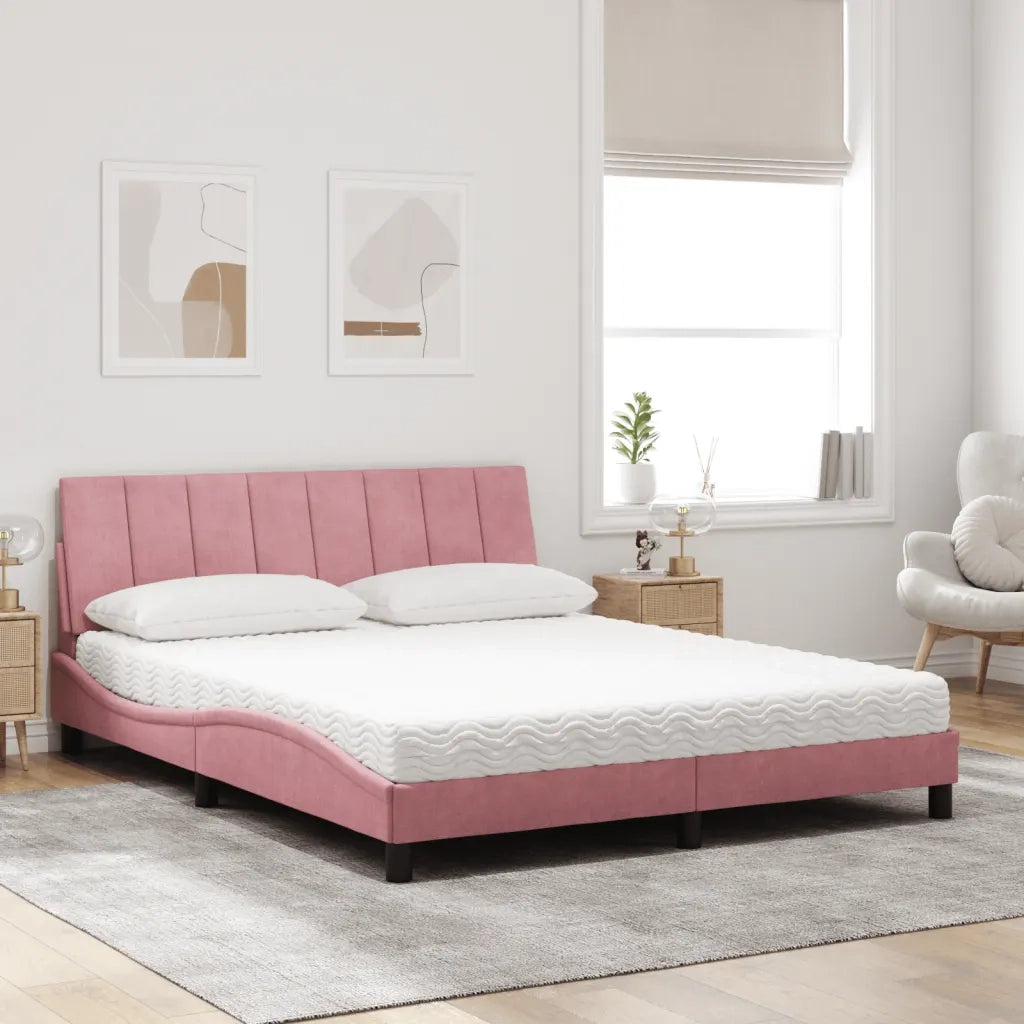 Letto con Materasso Hanko Rosa 160x200 cm in Velluto