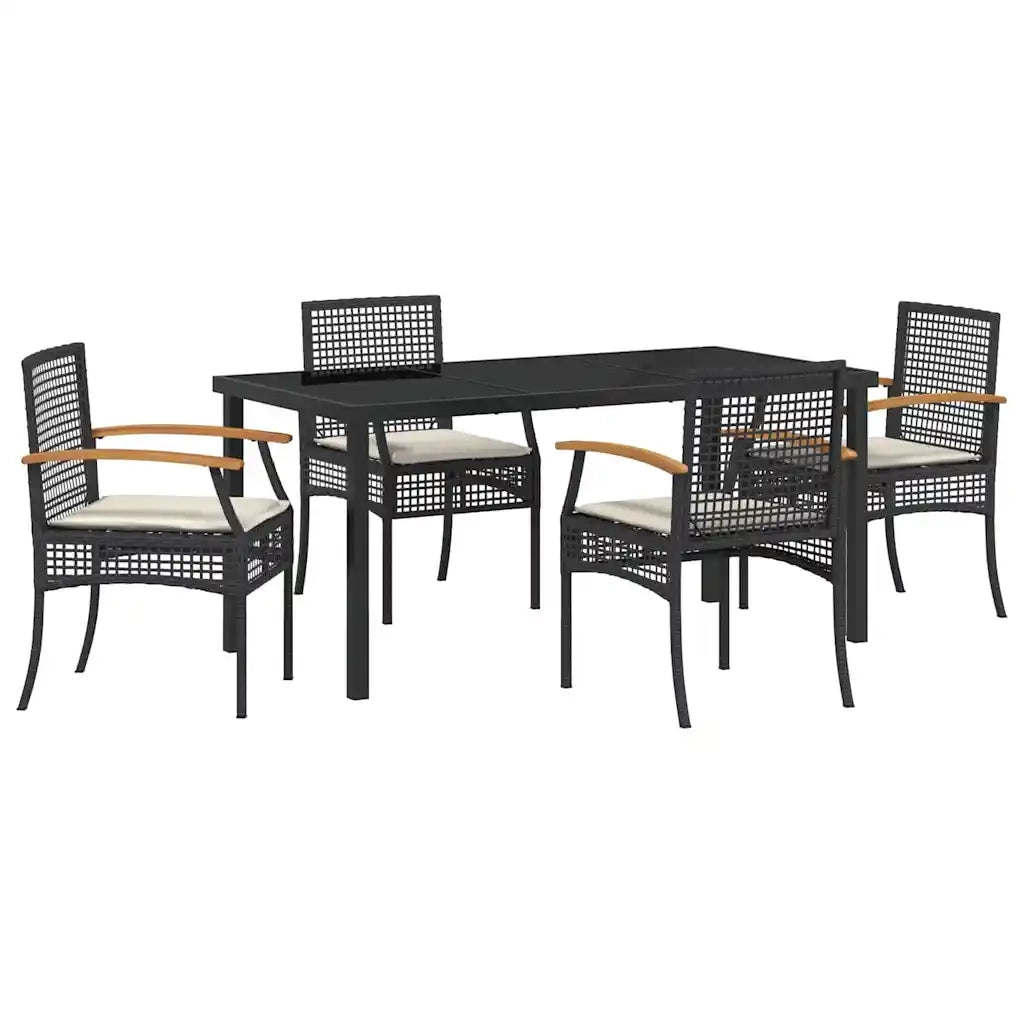 Set da Pranzo per Giardino 5 pcs Nero polyrattan
