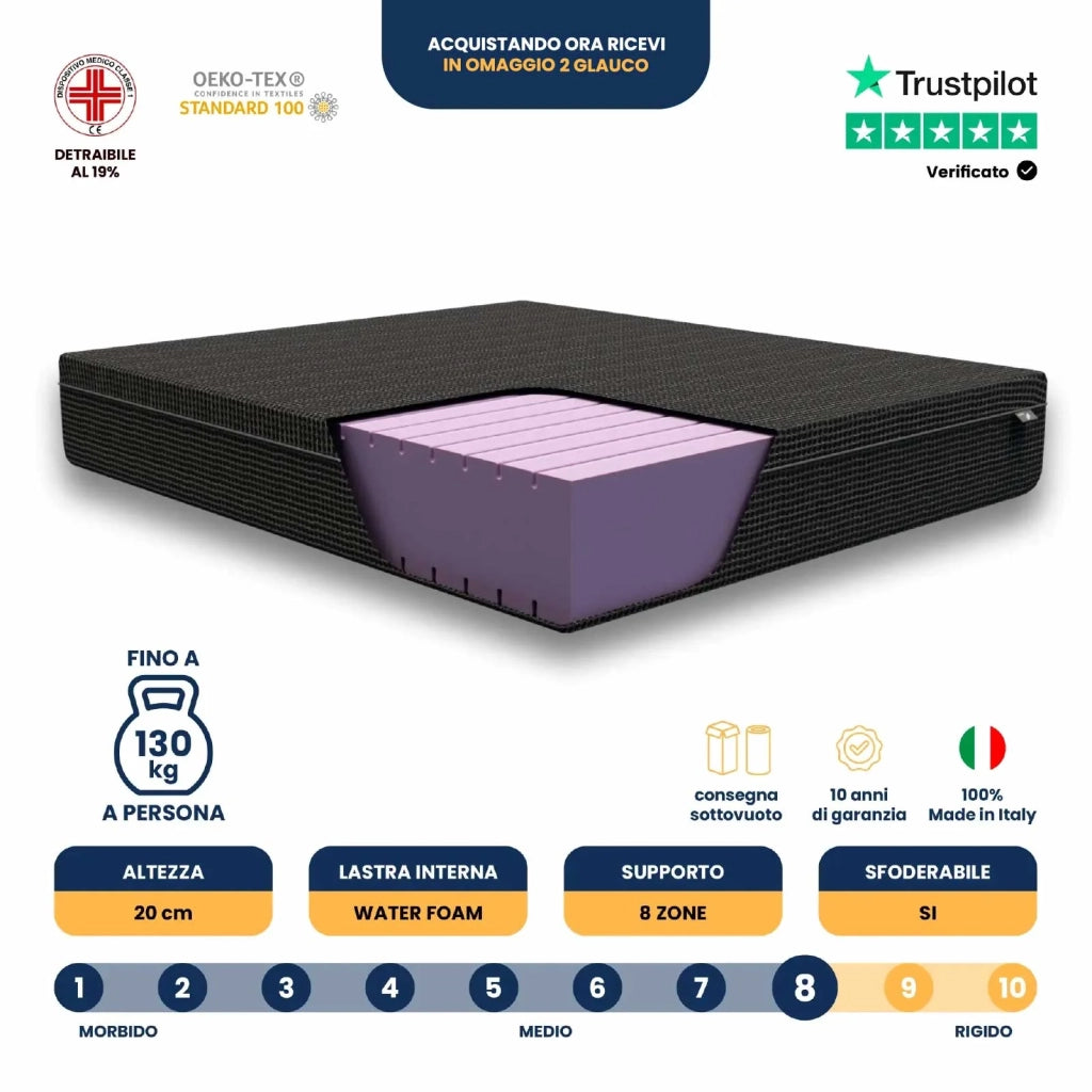 Materasso singolo Water Foam 90x190; Elevate il Vostro Riposo con Tecnologia Avanzata "Sceicco"