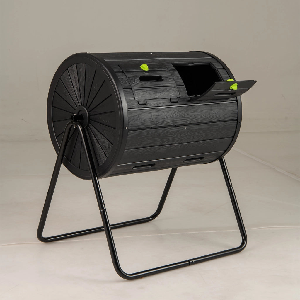 Compostiera esterno 142l doppia camera 2 porte bloccabili rotazione 360¡ã, Compostiera efficiente rifiuti giardino cucina cortile fattoria Nero
