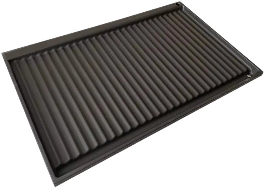 Bistecchiera in ghisa, Piastra per Barbecue in Ghisa,Bifacciale, Liscia e ondulata, 60x38 cm, con sistema Scolagrasso