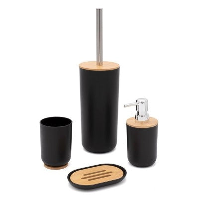 Set completo accessori bagno da appoggio in abs nero e bambù Surf