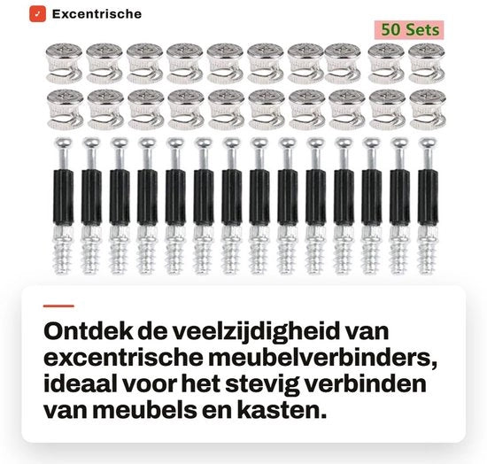 Connettori per mobili eccentrici - 50 pezzi - verniciati in zinco - Ø15 mm - viti M6 x 45 mm - materiale resistente - connettori per cassetti