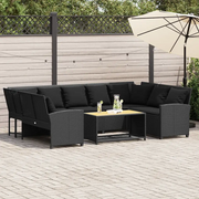 Divano da Giardino con Cuscini in Polyrattan Nero