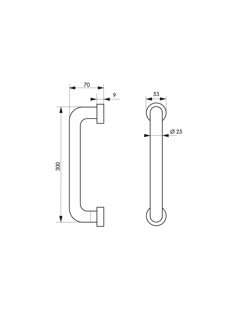Barra di sostegno Ø 25 mm, L 300 mm, acciaio inox spazzolato – THIRARD